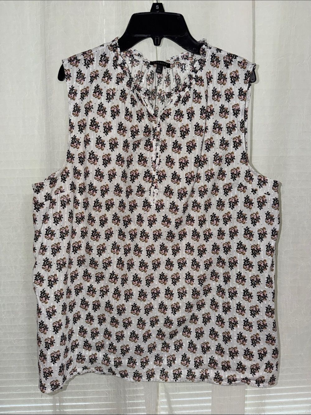 Talbots XL White Swiss Dot Metallic Floral Sleeveless Cotton Lightweight Top